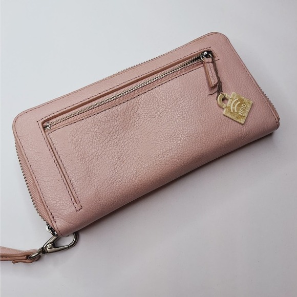 Fossil Emma Large Zip Clutch Burnished Lilac Pink Wristlet Leather Wallet RFID - Picture 5 of 15